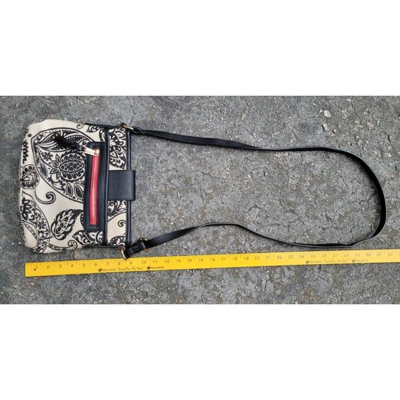 Spartina 449 Crossbody Hipster Purse Linen & Leather Black Cream Paisley Nice! - Picture 4 of 9